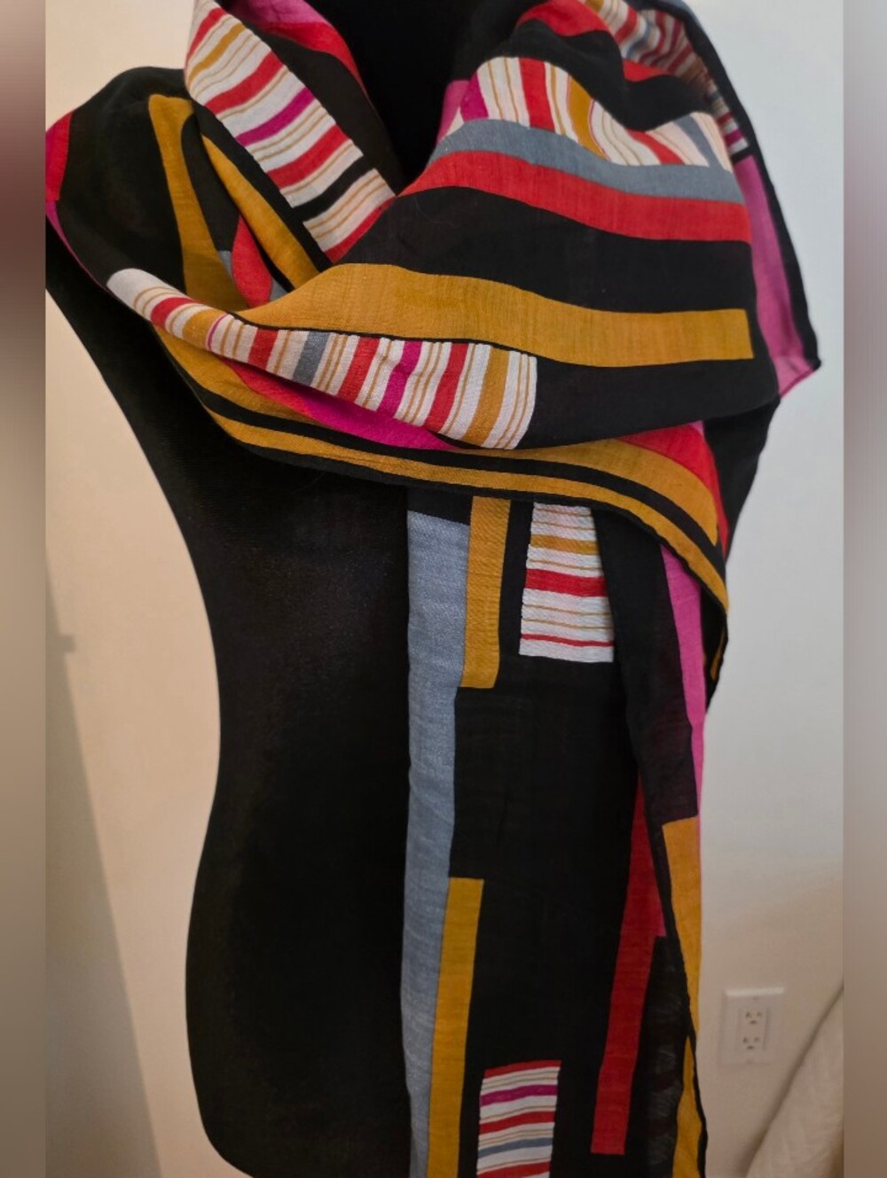 Multicolored Geometric Colorblock Scarf- Abstract Patchwork Pattern 22"×68"
